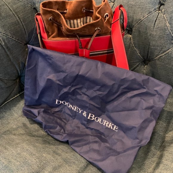 Dooney & Bourke Large Beacon Saffiano red bucket drawstring bag - Picture 11 of 15